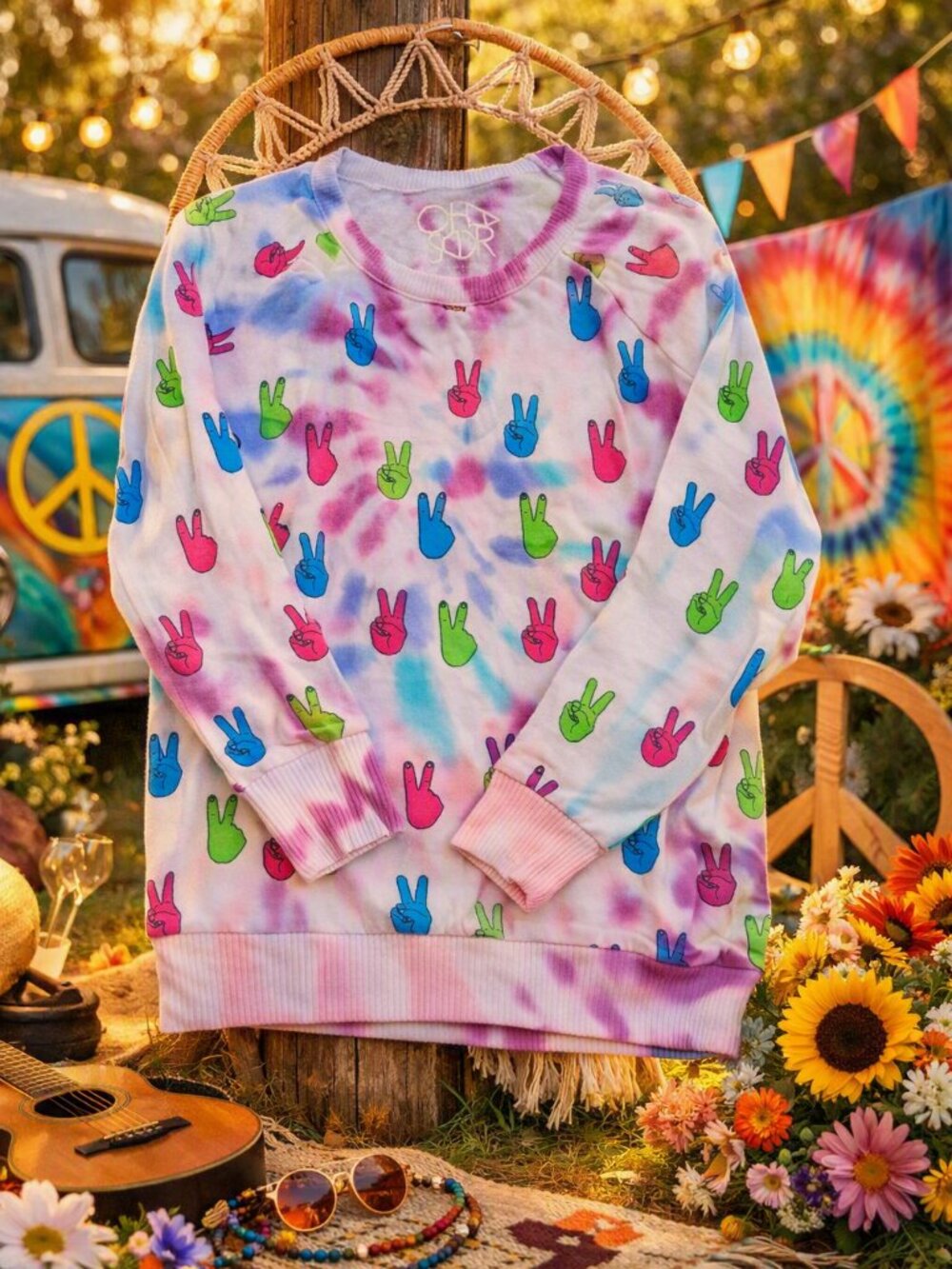 Chaser Recycled Line Tie Dye Peace Out Top Small NWT New With Tags